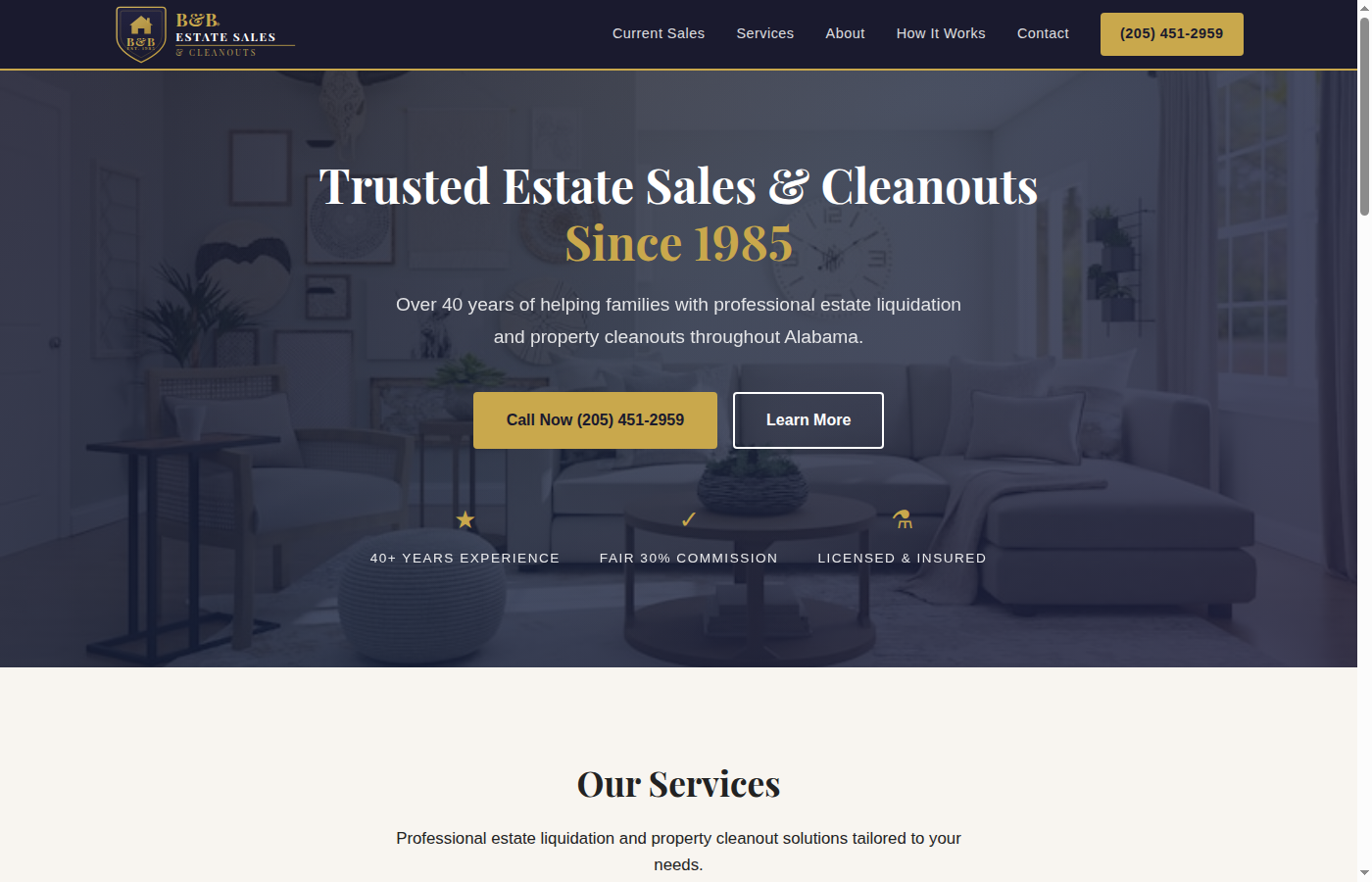 B&B Estate Sales — client website built by Yahmation